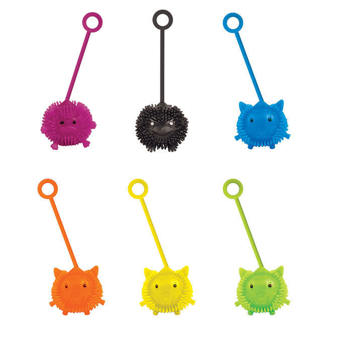 close up of Animal Yo-Yo Balls in pink, black, blue, orange, yellow and green