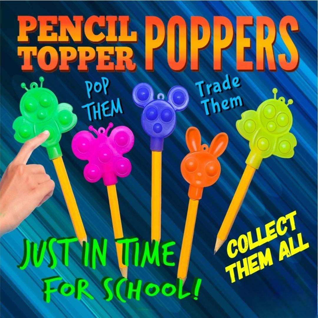 Blue display card for Pencil Topper Poppers