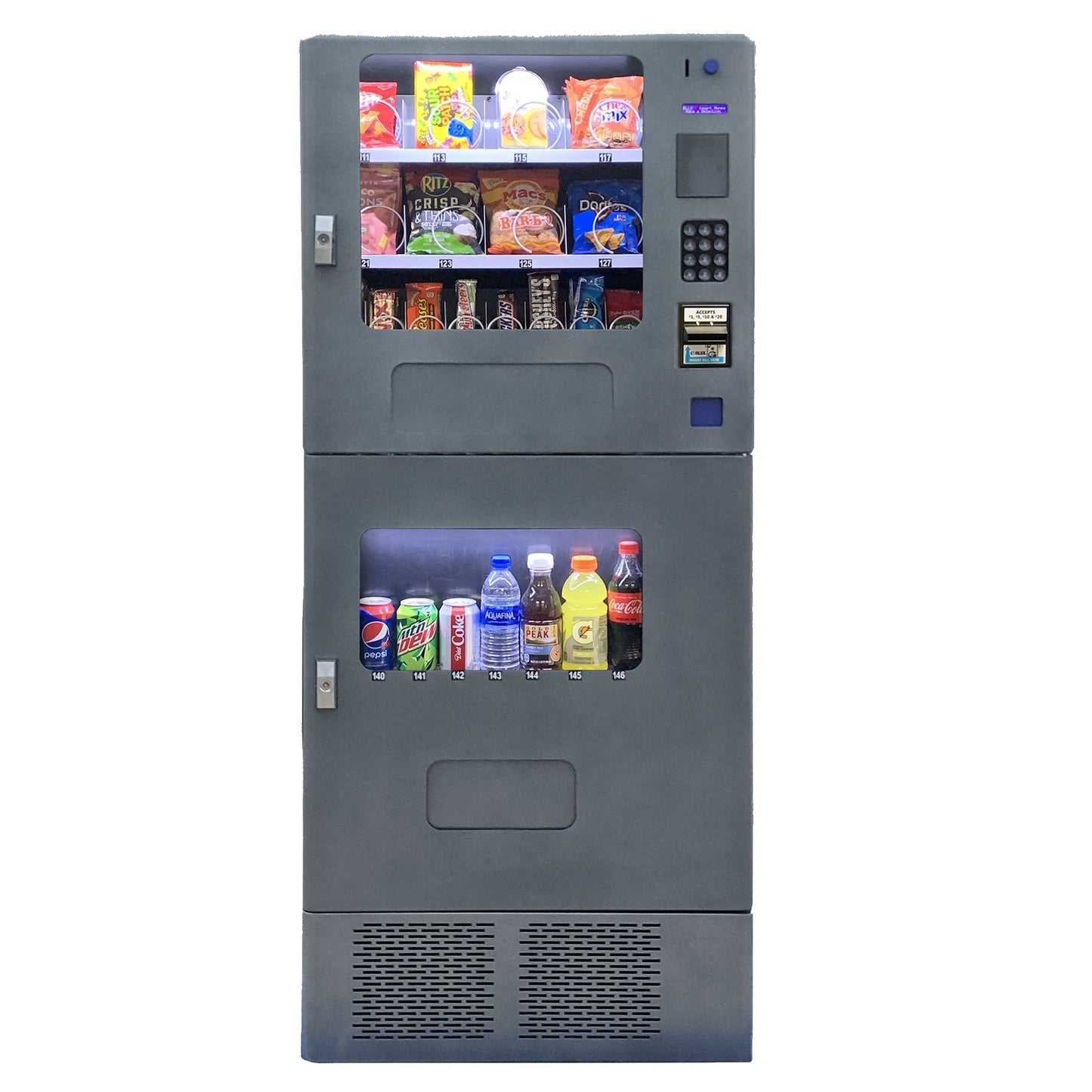 Seaga SM2300 Snack & Drink Machine Slate Metallic Silver Front View