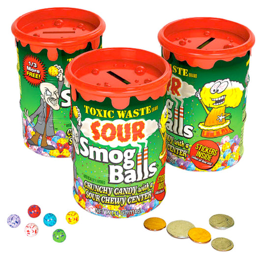 Toxic Waste® Sour Smog Balls Bank w/Stickers