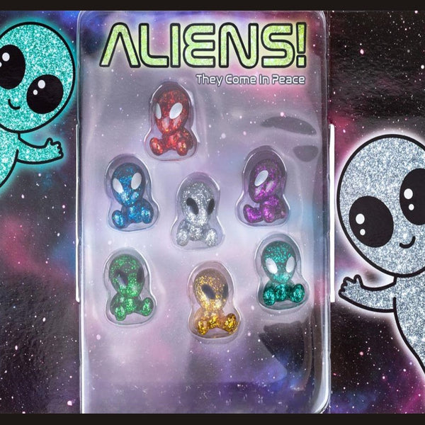 front display card for glitter aliens