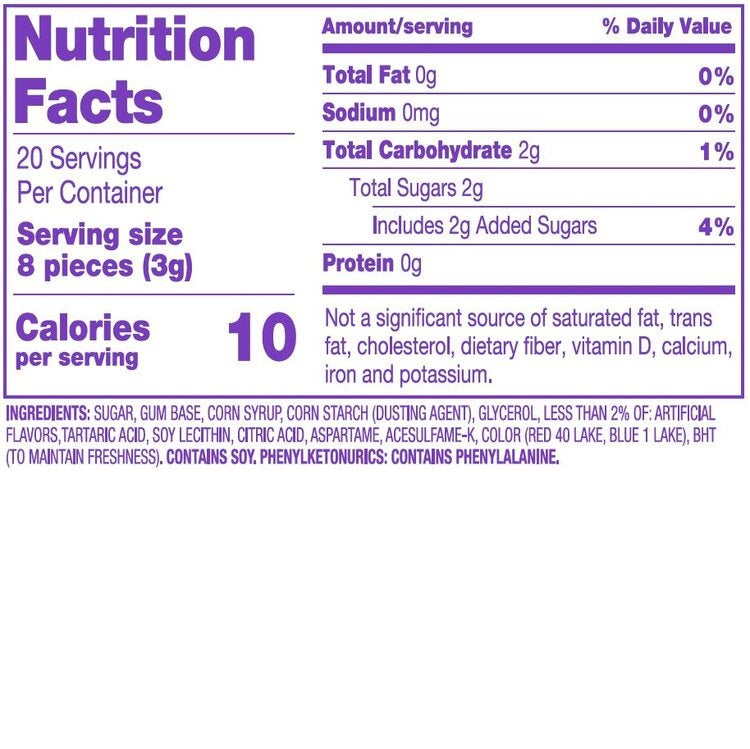 Big League Chew® Grape Bubble Gum nutrition facts