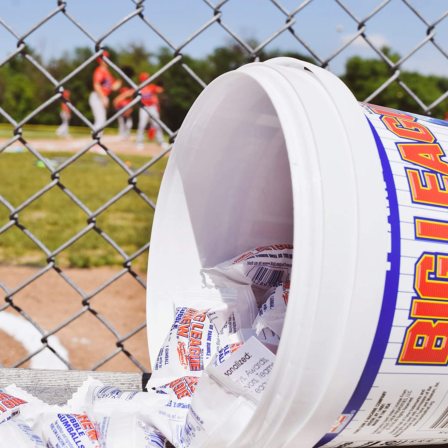 Individually wrapped gumballs inside Team Rally bucket