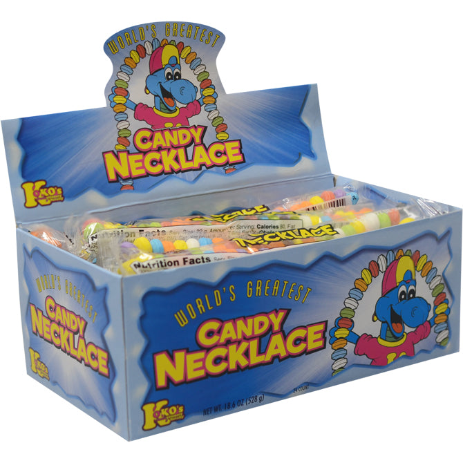 Kokos brand display case with 24 ct candy necklaces