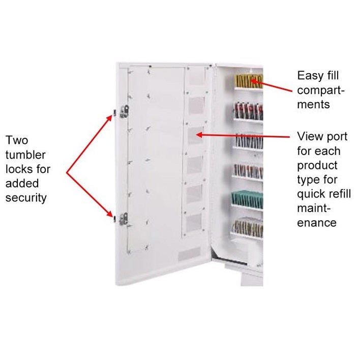 Internal view of th HA6 Health-aid 6 selection wall mount vending machine