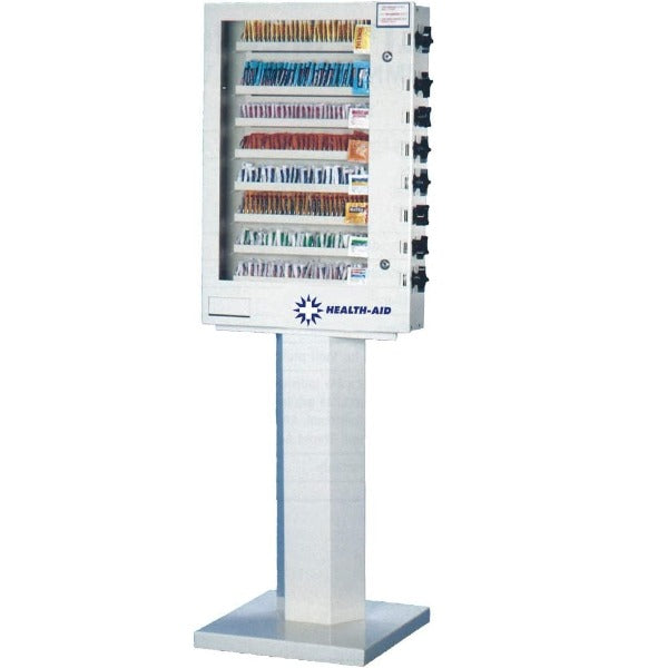 Health Aid 6 Selection medicine vending machine on pedestal stand