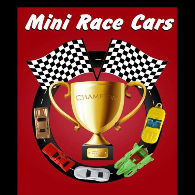 Red and Black display card for Mini Race Cars