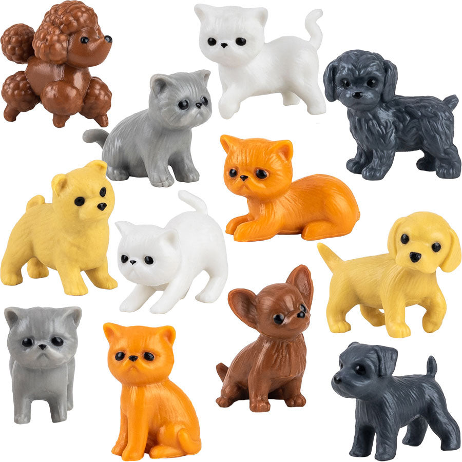 Cartoon dog and cat display card for Pocket Paw figurines