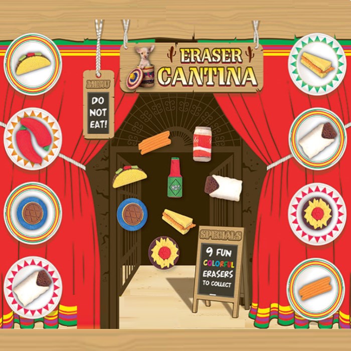 Red colored display card for cantina erasers