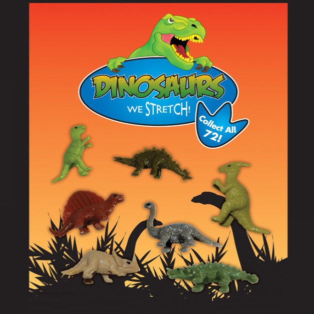 Orange display card for stretchy dinosaurs