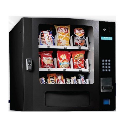 Seaga SM16 SM16SB small snack machine in color black. Front view.