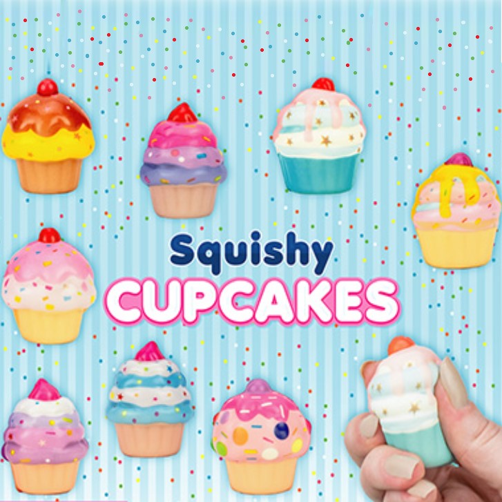 Blue colored display card for Squishy Cupcakes