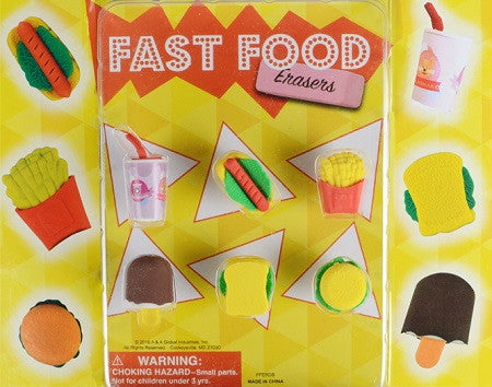 Fast food erasers in inch capsules back of display