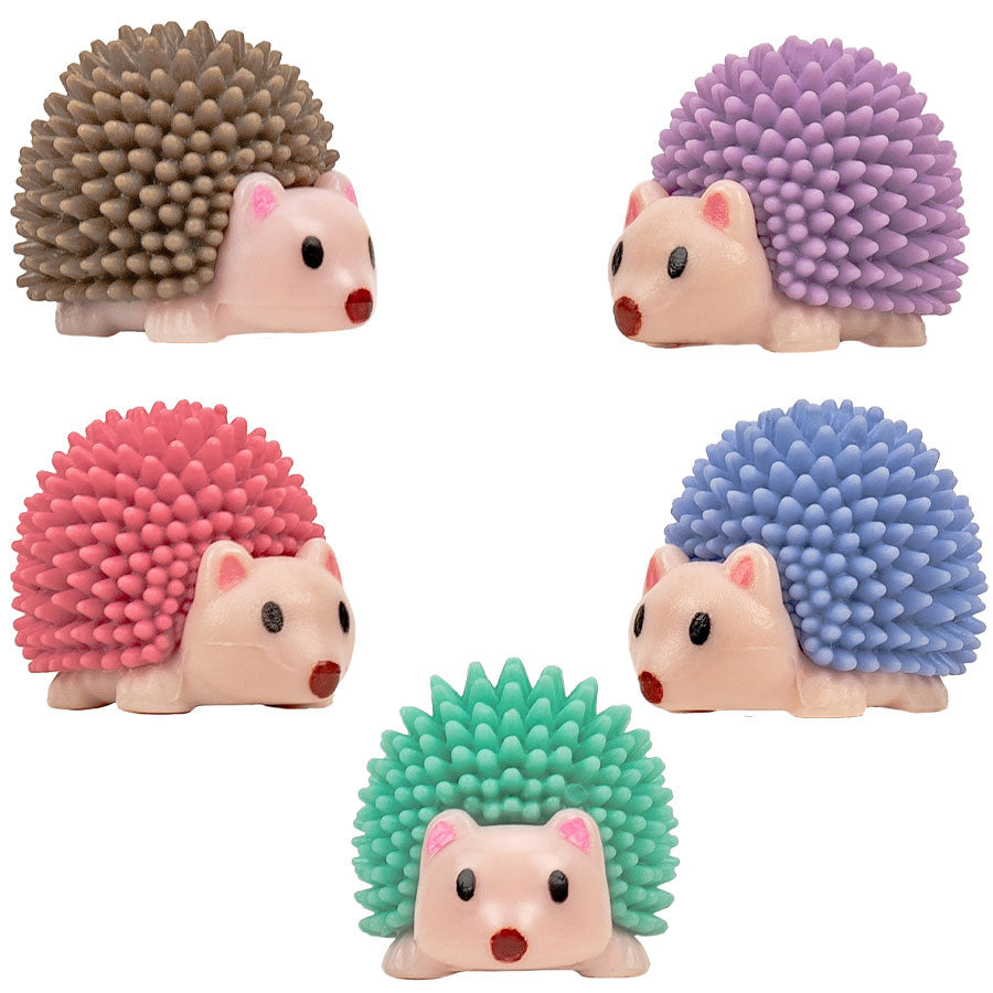 Hedgehog Figures in purple, blue, red, brown, and green