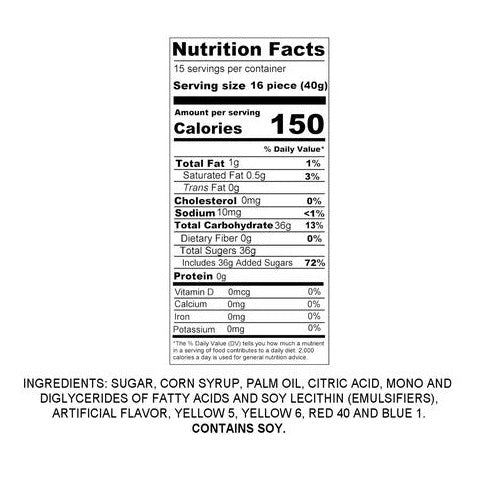 Nutrition and ingredients for Taffy Time® assorted fruit chews