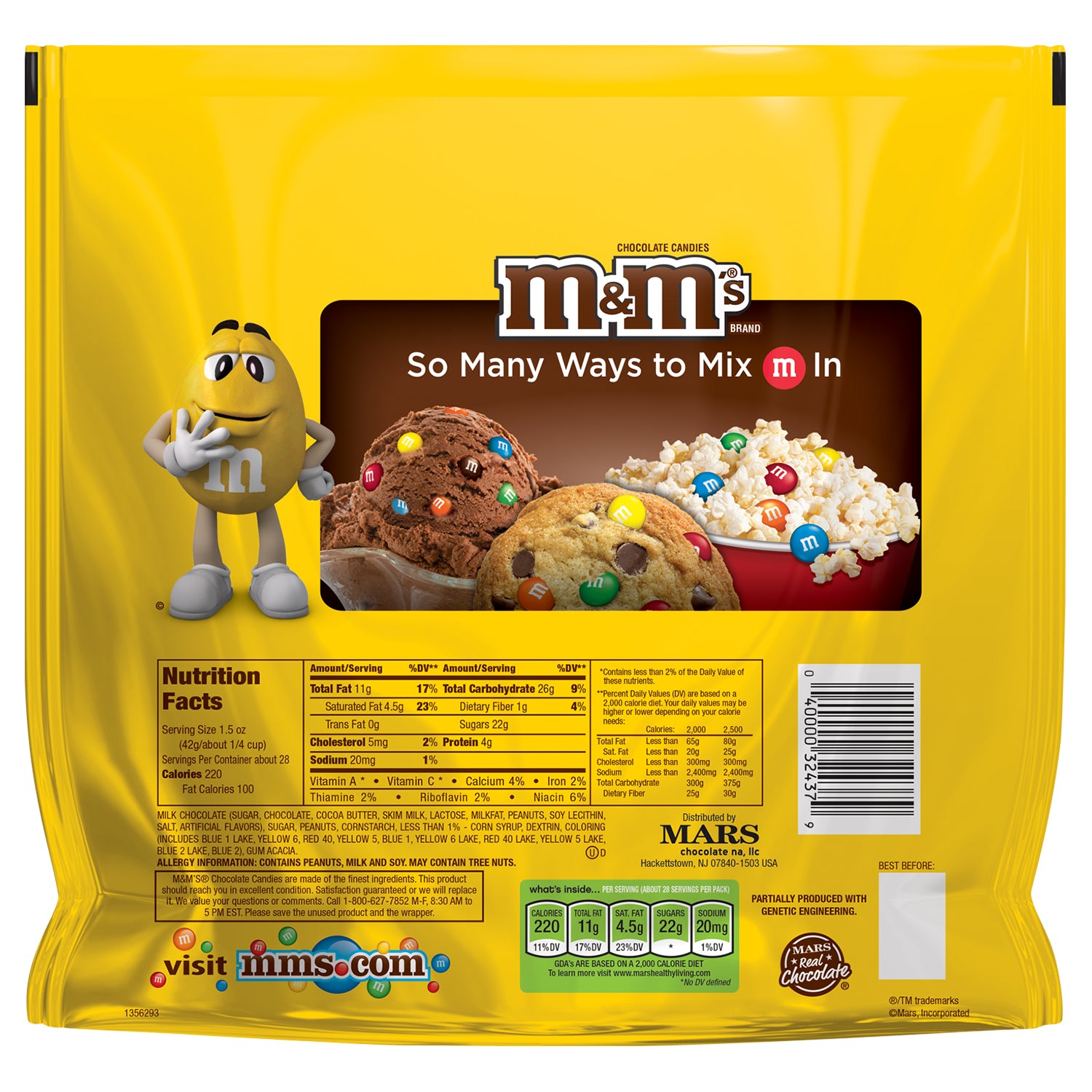 Back view of Peanut M&Ms Party Size bag